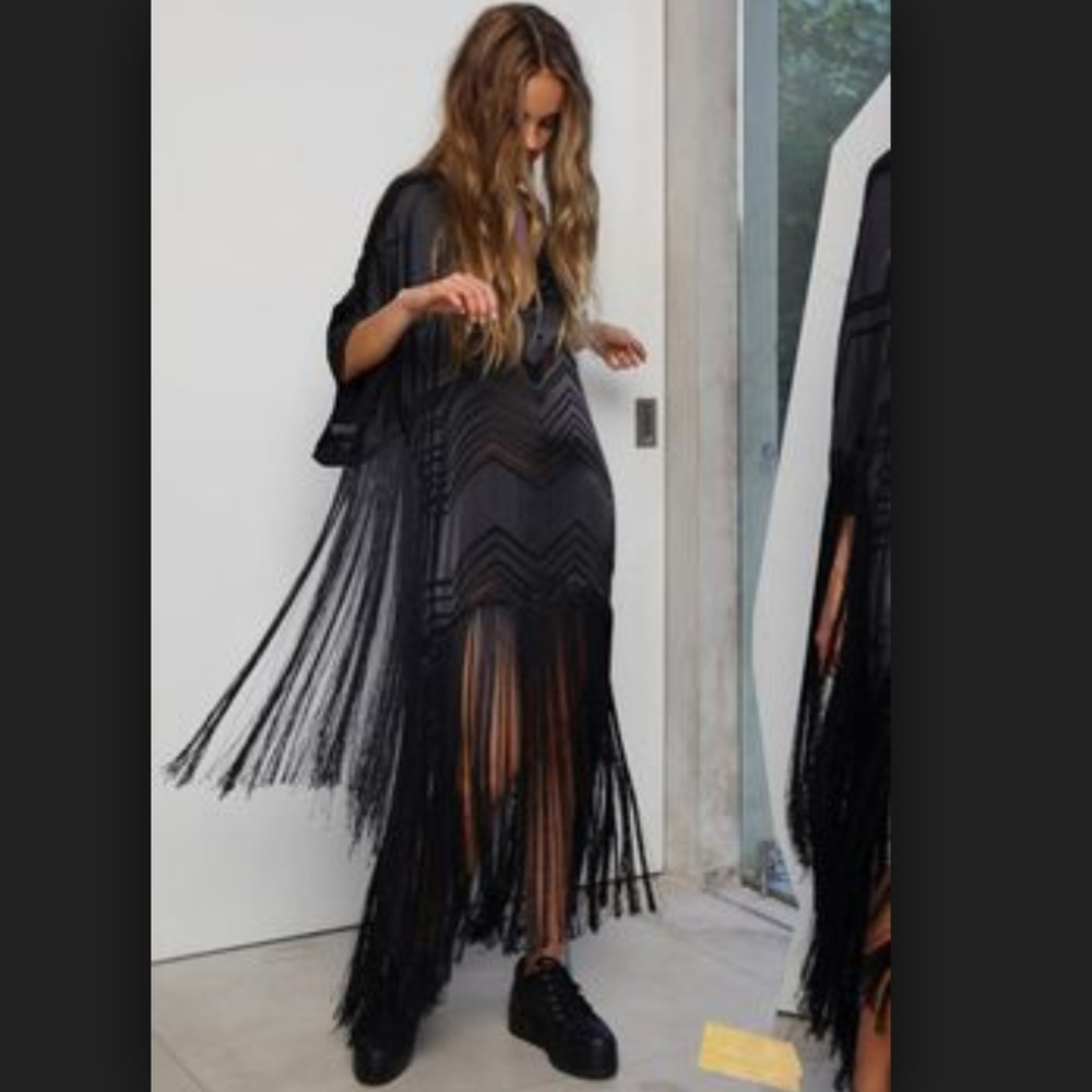 Shakuhachi Tunic Caftan boho burnout fringe kimono